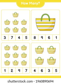 Counting game, how many Beach Bag. Educational children game, printable worksheet, vector illustration