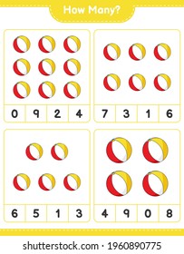 Counting game, how many Beach Ball. Educational children game, printable worksheet, vector illustration