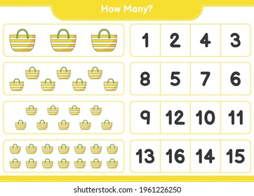 Counting game, how many Beach Bag. Educational children game, printable worksheet, vector illustration