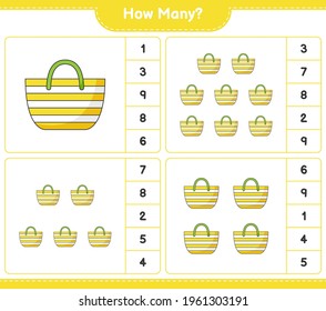 Counting game, how many Beach Bag. Educational children game, printable worksheet, vector illustration