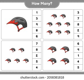 Counting game, how many Bicycle Helmet. Educational children game, printable worksheet, vector illustration