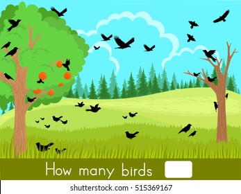 Counting game. How many birds - Worksheet for education