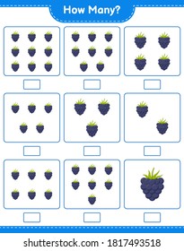 Counting game, how many Blackberry. Educational children game, printable worksheet, vector illustration