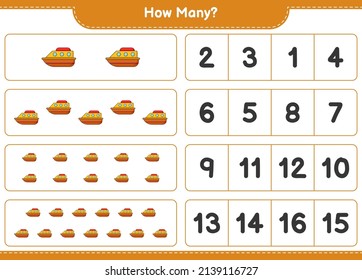 Counting game, how many Boat. Educational children game, printable worksheet, vector illustration