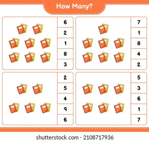 Counting game, how many Book. Educational children game, printable worksheet, vector illustration