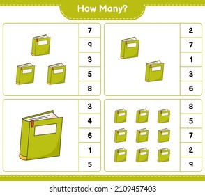 Counting game, how many Book. Educational children game, printable worksheet, vector illustration