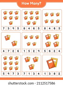 Counting game, how many Book. Educational children game, printable worksheet, vector illustration
