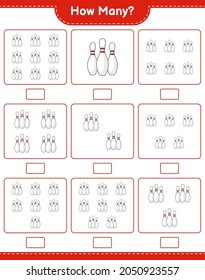 Counting game, how many Bowling Pin. Educational children game, printable worksheet, vector illustration