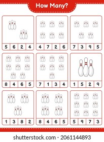 Counting game, how many Bowling Pin. Educational children game, printable worksheet, vector illustration