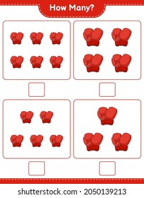 Counting game, how many Boxing Gloves. Educational children game, printable worksheet, vector illustration