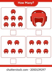 Counting game, how many Boxing Helmet. Educational children game, printable worksheet, vector illustration