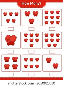 Counting game, how many Boxing Gloves. Educational children game, printable worksheet, vector illustration