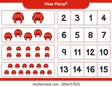 Counting game, how many Boxing Helmet. Educational children game, printable worksheet, vector illustration