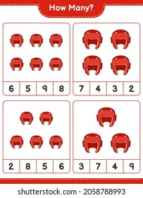 Counting game, how many Boxing Helmet. Educational children game, printable worksheet, vector illustration