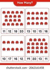 Contando el juego, cuántos Cascos de Box. Juego infantil educativo, hoja de cálculo imprimible, ilustración vectorial