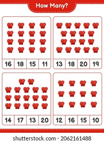 Counting game, how many Boxing Gloves. Educational children game, printable worksheet, vector illustration