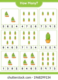 Counting game, how many Cactus. Educational children game, printable worksheet, vector illustration