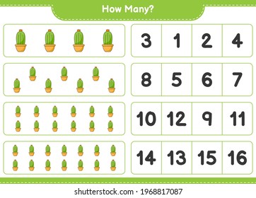 Counting game, how many Cactus. Educational children game, printable worksheet, vector illustration