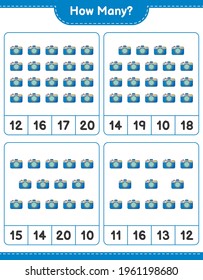 Counting game, how many Camera. Educational children game, printable worksheet, vector illustration
