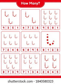 Counting game, how many Candy Canes. Educational children game, printable worksheet, vector illustration