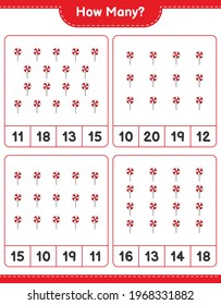 Counting game, how many Candy. Educational children game, printable worksheet, vector illustration