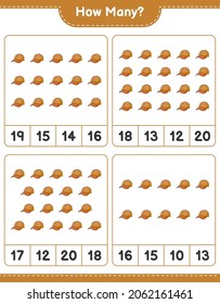 Counting game, how many Cap Hat. Educational children game, printable worksheet, vector illustration