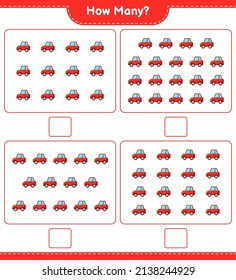 Counting game, how many Car. Educational children game, printable worksheet, vector illustration