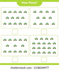 Counting game, how many Car. Educational children game, printable worksheet, vector illustration