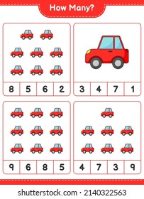 Counting game, how many Car. Educational children game, printable worksheet, vector illustration