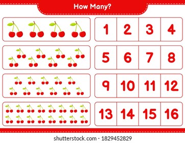 Counting game, how many Cherry. Educational children game, printable worksheet, vector illustration