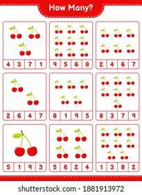 Counting game, how many Cherry. Educational children game, printable worksheet, vector illustration