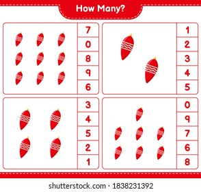 Counting game, how many Christmas Lights. Educational children game, printable worksheet, vector illustration