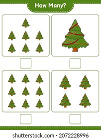 Counting game, how many Christmas Tree. Educational children game, printable worksheet, vector illustration