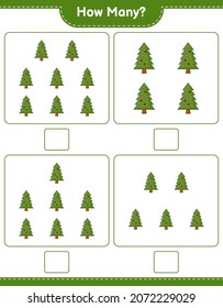 Counting game, how many Christmas Tree. Educational children game, printable worksheet, vector illustration