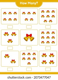 Counting game, how many Christmas Bell. Educational children game, printable worksheet, vector illustration