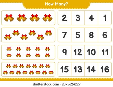 Counting game, how many Christmas Bell. Educational children game, printable worksheet, vector illustration