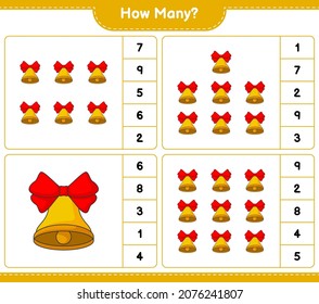 Counting game, how many Christmas Bell. Educational children game, printable worksheet, vector illustration