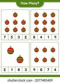 Counting game, how many Christmas Ball. Educational children game, printable worksheet, vector illustration