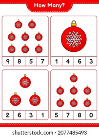 Counting game, how many Christmas Ball. Educational children game, printable worksheet, vector illustration