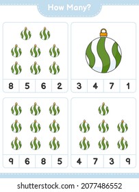 Counting game, how many Christmas Ball. Educational children game, printable worksheet, vector illustration