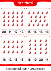 Counting game, how many Christmas Sock. Educational children game, printable worksheet, vector illustration