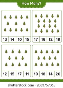 Counting game, how many Christmas Tree. Educational children game, printable worksheet, vector illustration