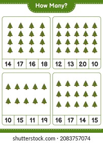 Counting game, how many Christmas Tree. Educational children game, printable worksheet, vector illustration
