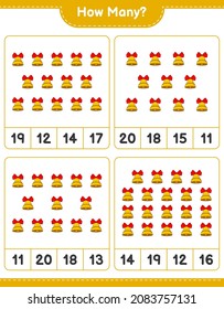 Counting Spiel, wie viele Weihnachtsglocken. Kinderspiel, druckbares Arbeitsblatt, Vektorgrafik