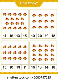 Counting game, how many Christmas Bell. Educational children game, printable worksheet, vector illustration