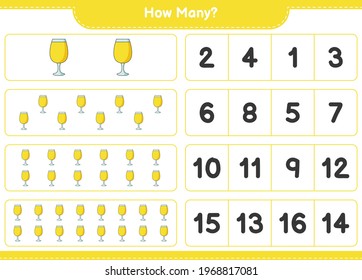 Counting game, how many Cocktail. Educational children game, printable worksheet, vector illustration