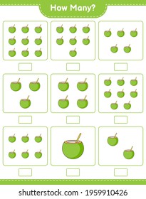 Counting game, how many Coconut. Educational children game, printable worksheet, vector illustration