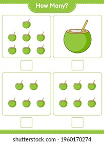 Counting game, how many Coconut. Educational children game, printable worksheet, vector illustration
