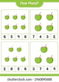 Counting game, how many Coconut. Educational children game, printable worksheet, vector illustration