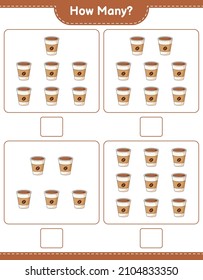 Counting game, how many Coffee Cup. Educational children game, printable worksheet, vector illustration